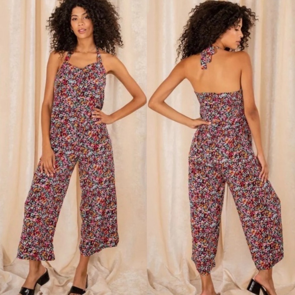 Raga Through the Fields Halter Jumpsuit Colorful Floral Print in Size Large NWT!
